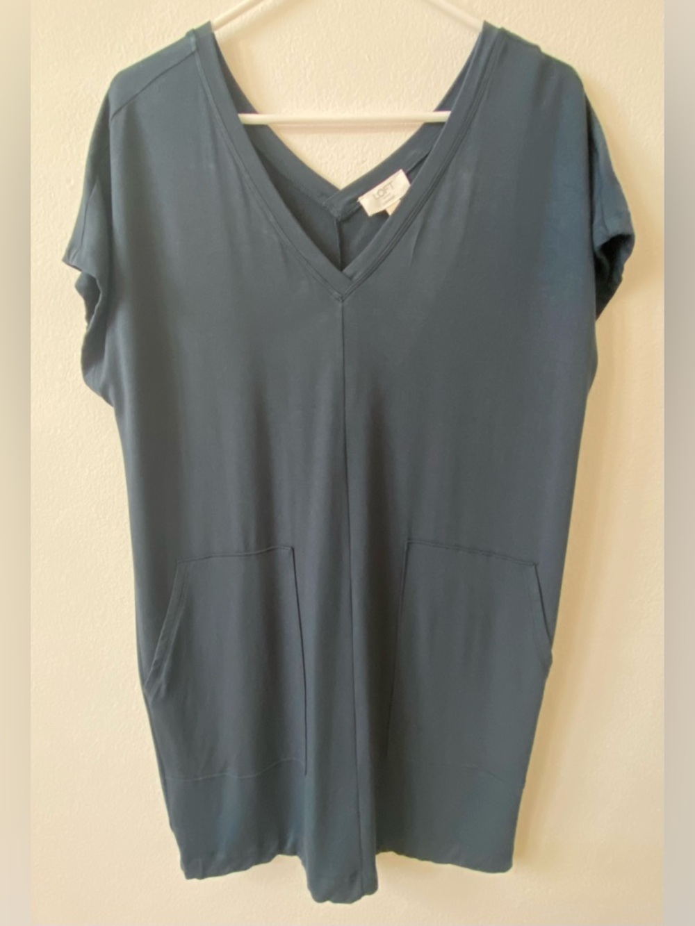 EUC LOFT Slate Blue V-Neck Tunic with Front Pockets (S)